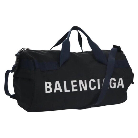 BALENCIAGA Boston Bag Canvas Black Silver Auth mr1018V - Picture 1 of 15